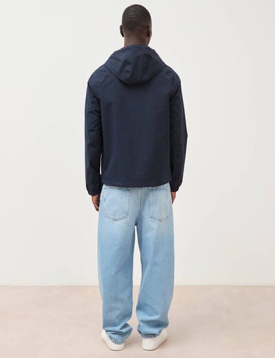 Blouson droit &agrave; capuche doubl&eacute; bleu marine homme