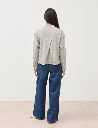 Chemise droite manches longues ray&eacute;e bleu gris femme