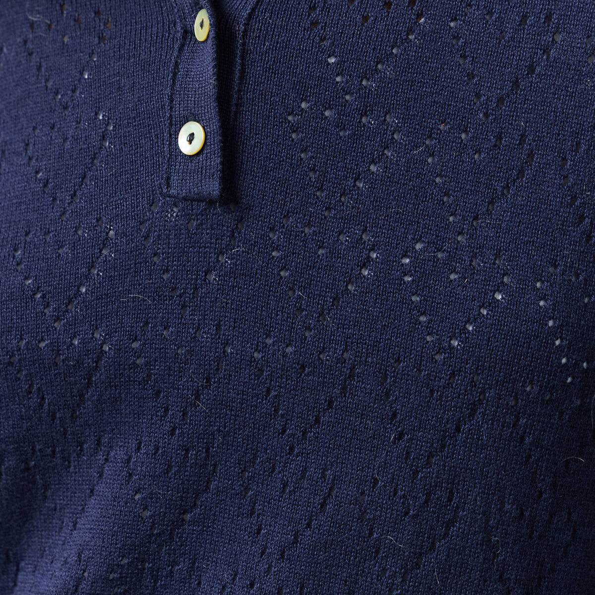 Pull ajouré manches longues en coton bleu marine femme