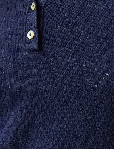 Pull ajour&eacute; manches longues en coton bleu marine femme