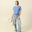 T-shirt cintr&eacute; col rond manches courtes bleu lavande femme