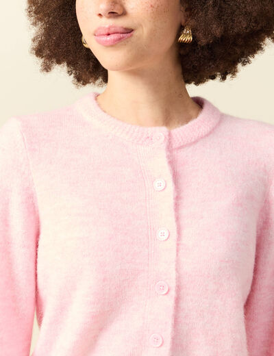 Gilet col rond rose clair femme