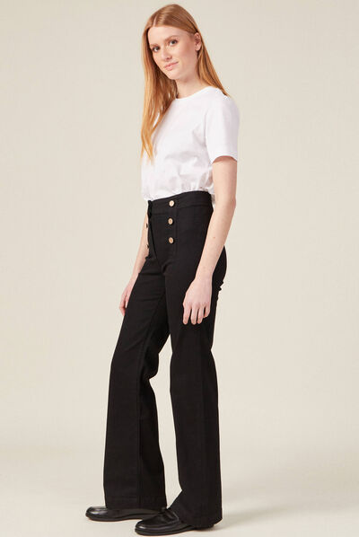 Jeans flare à pont denim noir femme