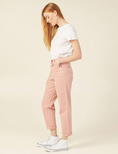 Jeans boyfriend 7/8ème rouge clair femme
