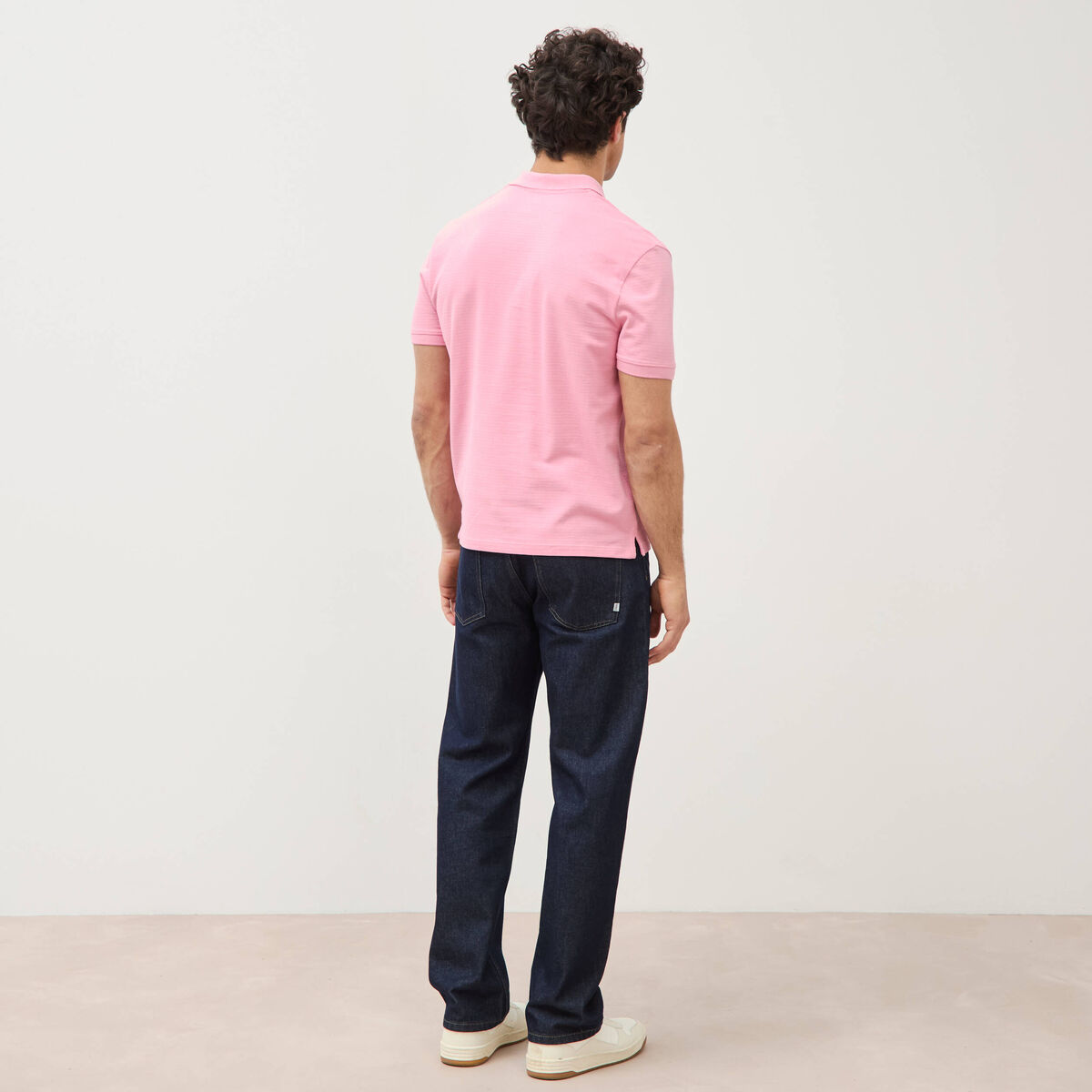 Polo cintr&eacute; en coton manches courtes rose homme