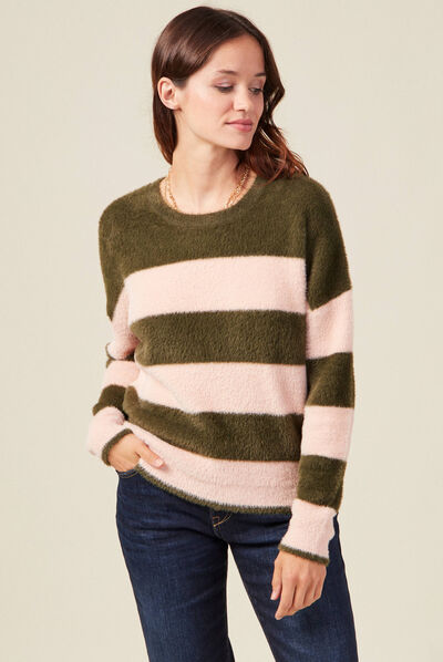 Pull manches longues vert kaki femme