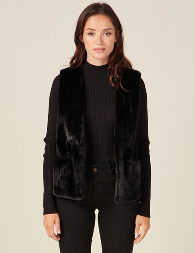 Veste droite fausse fourrure noir femme
