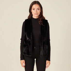 veste droite fausse fourrure noir femme Veste droite fausse fourrure noir femme