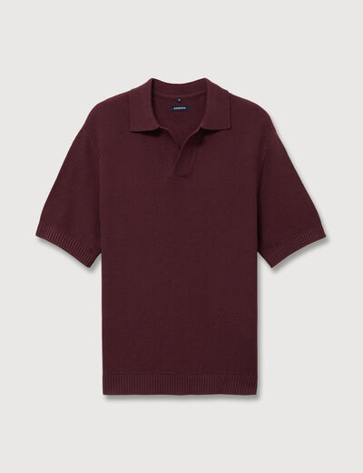 Polo ample col cubain manches courtes prune homme