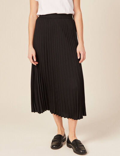 Jupe longue évasée plissée noir femme