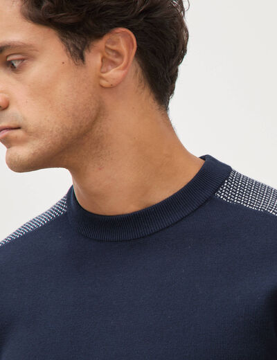 Pull droit fin col rond manches longues bleu marine homme