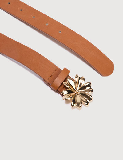 Ceinture avec boucle fleur marron cognac femme