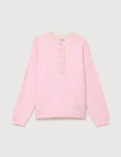 Pull col tunisien manches longues rouge clair femme