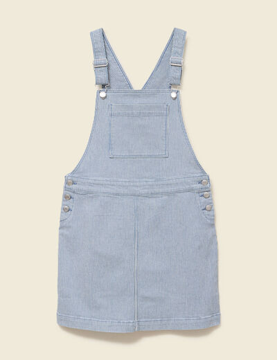 Robe en jeans &agrave; bretelles col carr&eacute; bleu marine femme