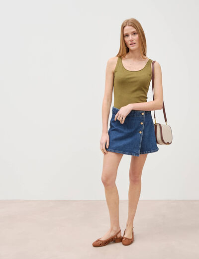 Jupe-short taille haute en jeans denim stone femme