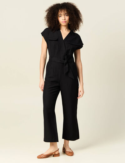 Combinaison pantalon ceinturée noir femme