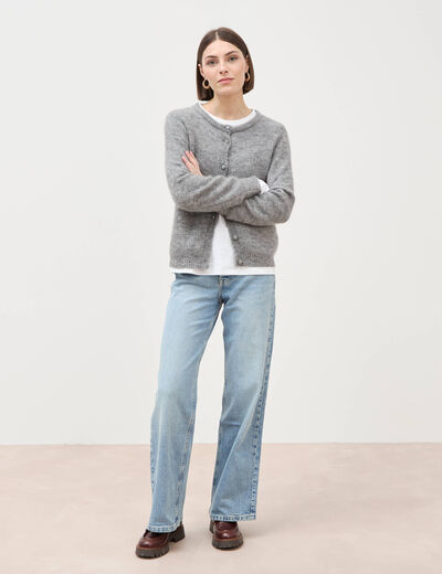 Jeans large taille haute denim baby bleu femme
