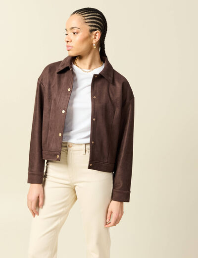 Veste oversize manches longues marron fonc&eacute; femme