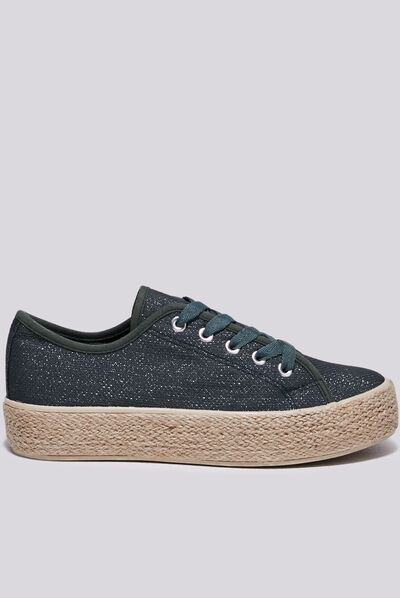 Espadrilles plates avec cordes vert olive femme