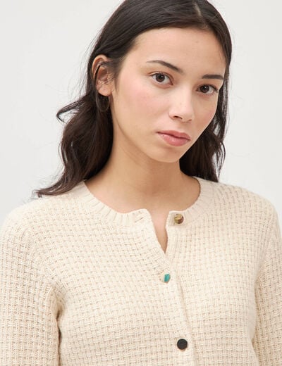 Gilet droit court manches longues ivoire femme