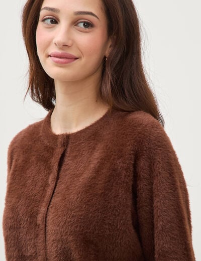 Gilet droit manches longues col rond marron femme