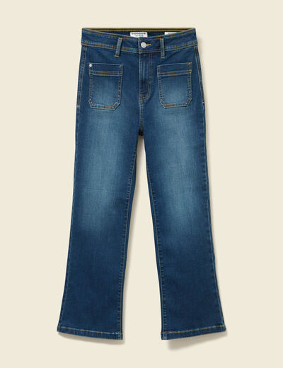 Jeans bootcut cropped taille haute denim brut femme