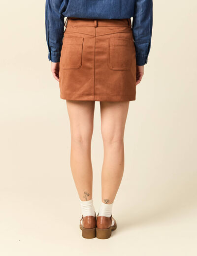 Mini-jupe droite doubl&eacute;e marron clair femme