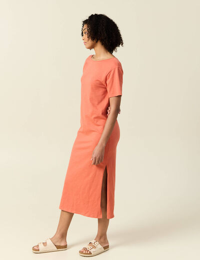 Robe longue droite col rond terracotta femme