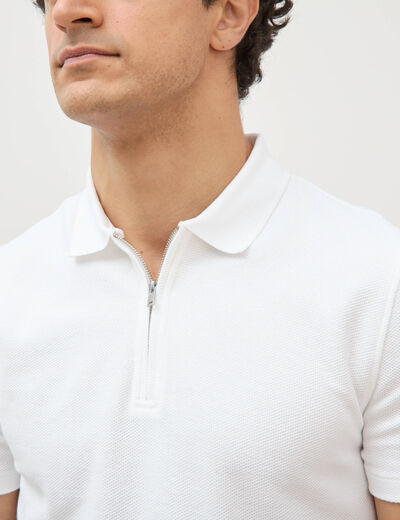 Polo en coton avec zip manches courtes blanc homme