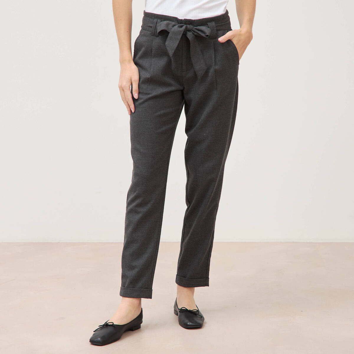 Pantalon paperbag gris femme
