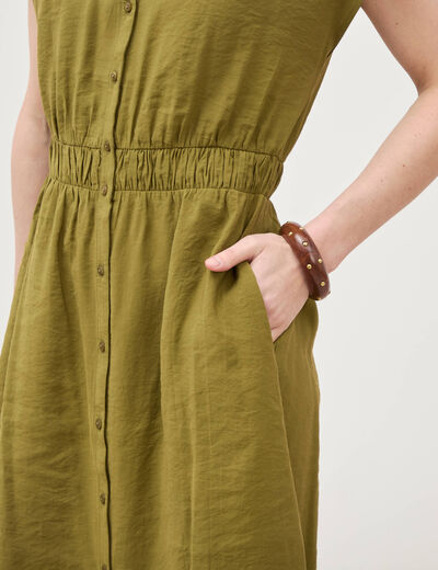 Robe fluide col v manches courtes vert kaki femme