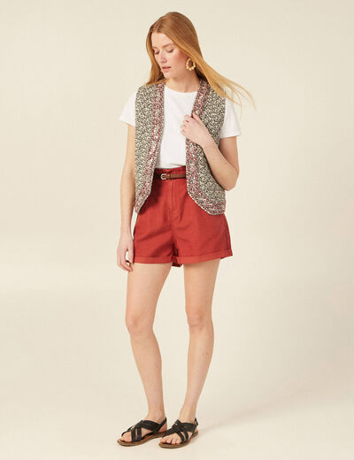 Short paperbag ceinturé rouge foncé femme