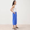 Pantalon large taille haute 3/4 en coton bleu electrique femme