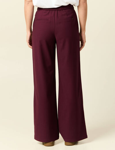Pantalon large taille haute prune femme