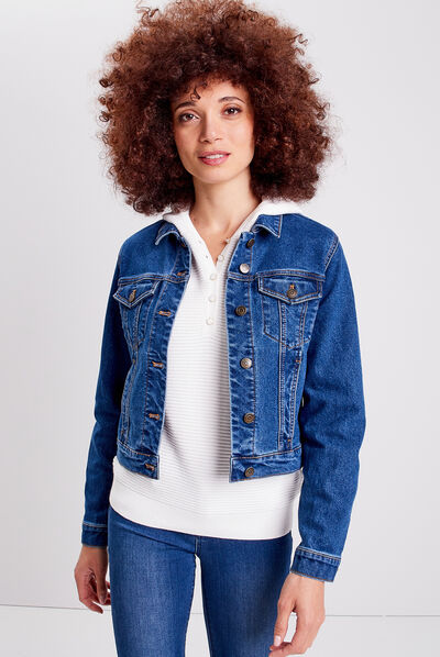 Veste droite boutonnée en jean denim stone femme