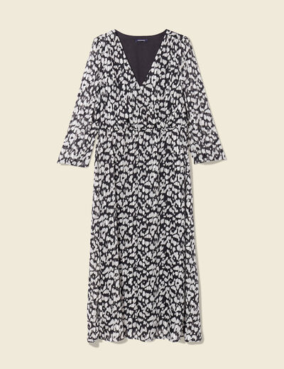 Robe longue évasée manches 3/4 noir femme