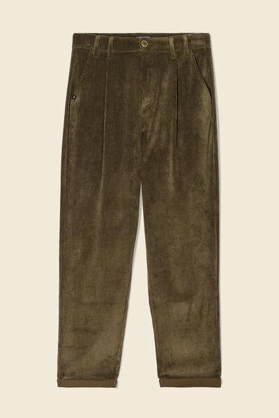 Pantalon cigarette velours vert kaki femme