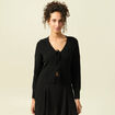 Gilet col V manches longues n&oelig;uds noir femme