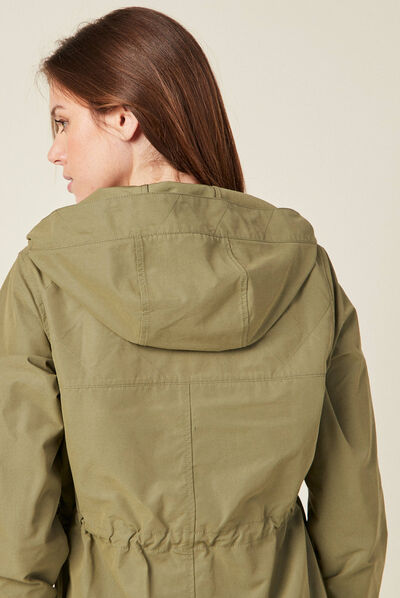 Parka à capuche déperlante vert kaki femme