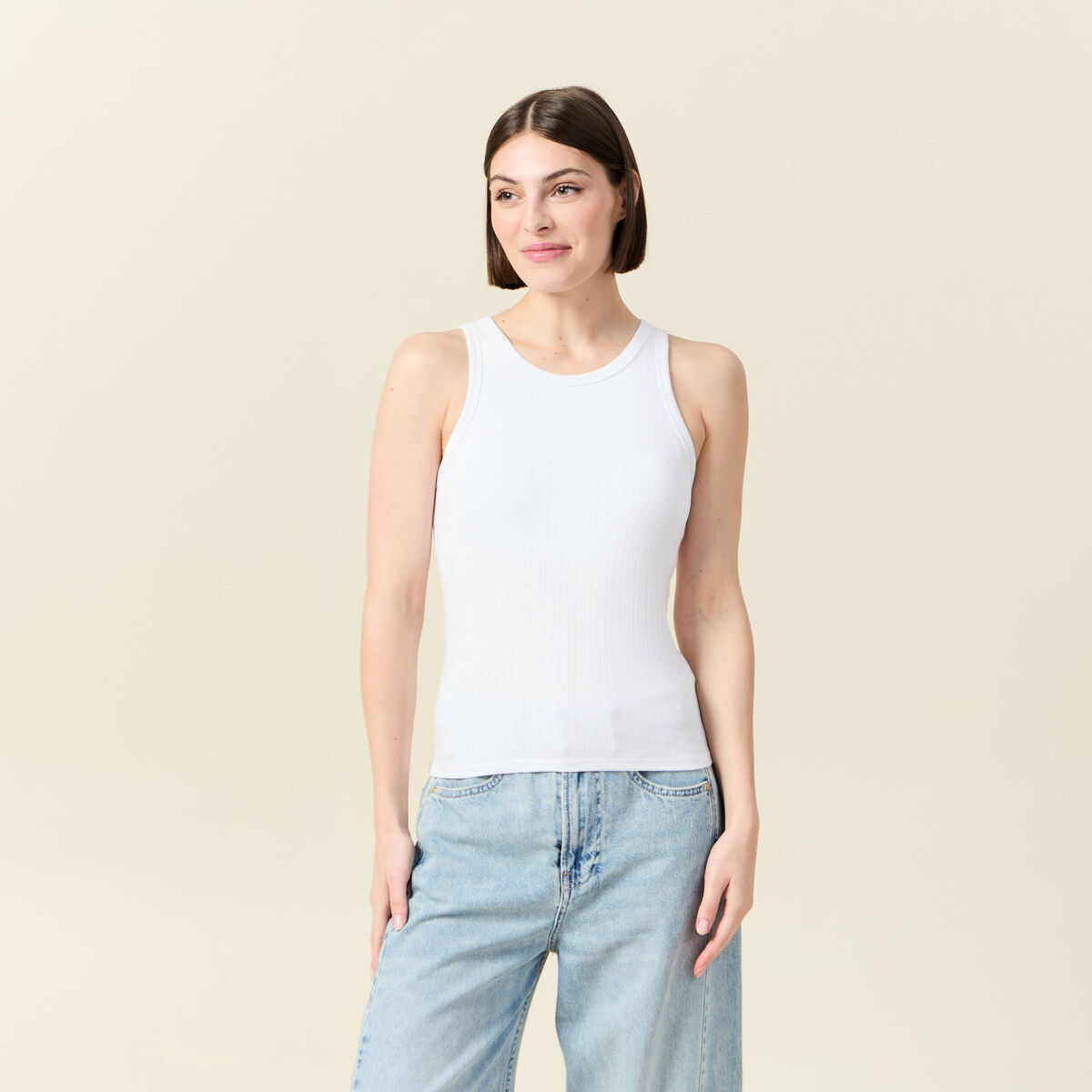 Débardeur 2 en 1 avec brassière intégrée blanc femme