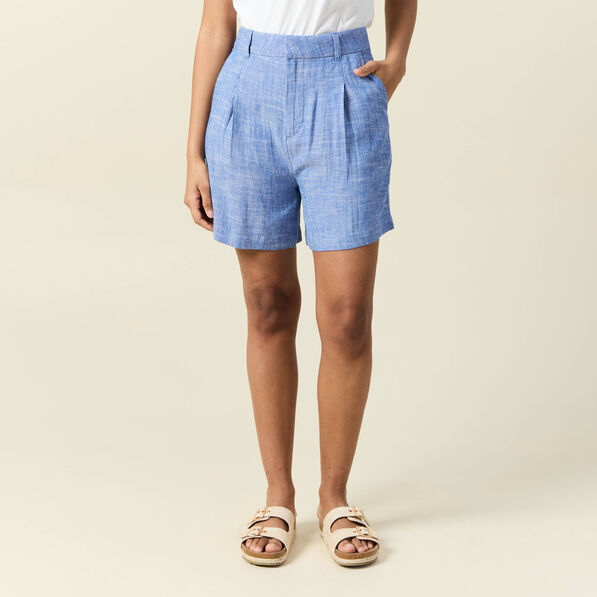 Short droit avec pinces bleu femme