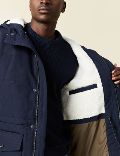 Parka à capuche bleu marine homme
