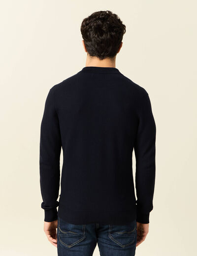 Polo manches longues bleu marine homme