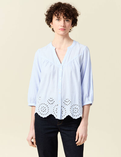 Chemise manches 3/4 brodée blanc femme