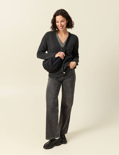 Gilet manches longues gris fonc&eacute; femme