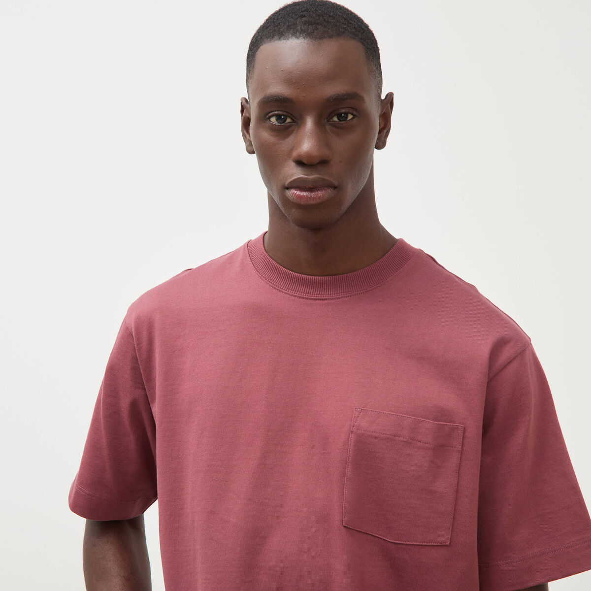 T-shirt droit en coton col ras du cou vieux rose homme