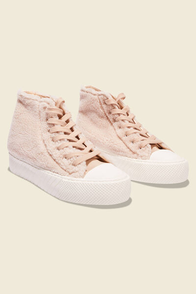 Baskets montantes fourrure creme femme