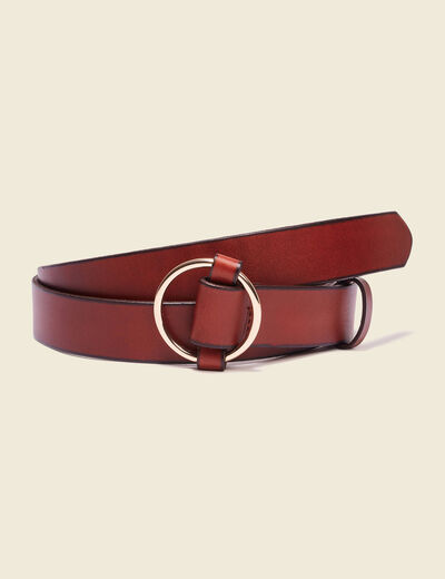 Ceinture en cuir boucle ronde rouge foncé femme