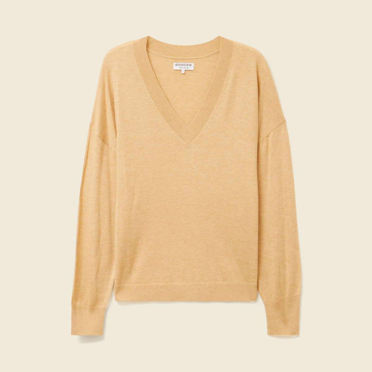 Pull fin col V manches longues marron clair femme