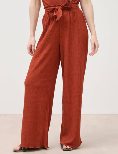 Pantalon loose avec ceinture marron cognac femme